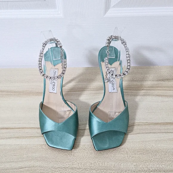 Jimmy Choo Saeda 100 Satin Crystal Embellished Sandals Size 39/9 - Picture 5 of 16